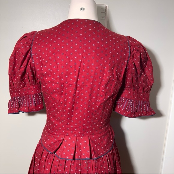 Vintage 60s Alphorn Red Traditional Austrian Folk Button Dress 100% Cotton Sz 6 - Picture 6 of 13